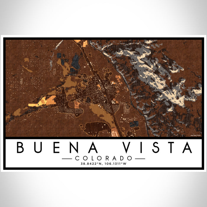 Buena Vista Colorado Map Print Landscape Orientation in Ember Style With Shaded Background