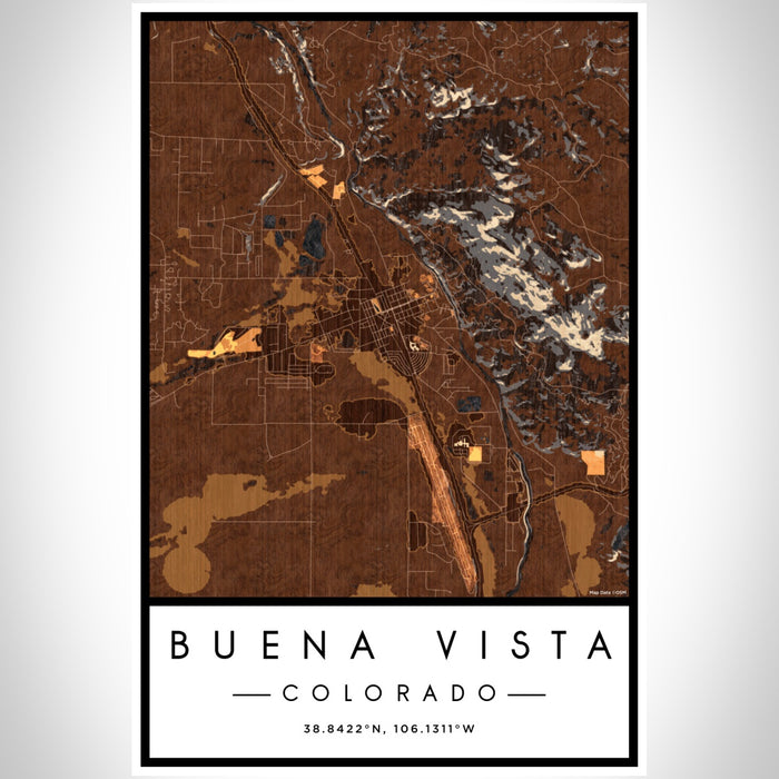 Buena Vista Colorado Map Print Portrait Orientation in Ember Style With Shaded Background