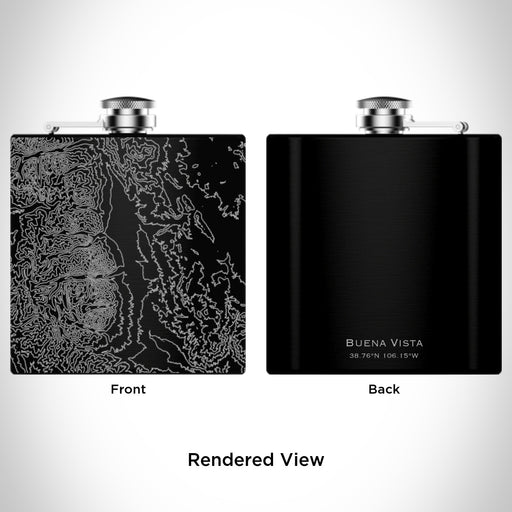 Rendered View of Buena Vista Colorado Map Engraving on 6oz Stainless Steel Flask in Black