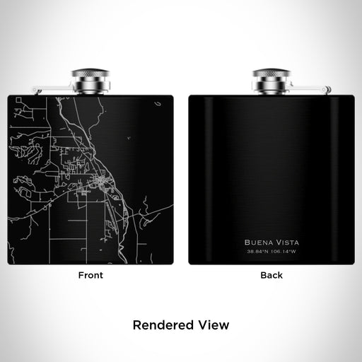 Rendered View of Buena Vista Colorado Map Engraving on 6oz Stainless Steel Flask in Black