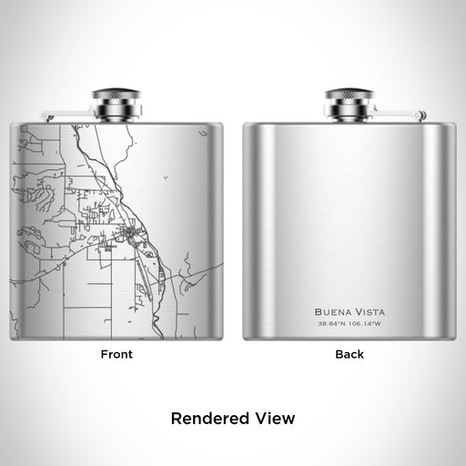 Rendered View of Buena Vista Colorado Map Engraving on 6oz Stainless Steel Flask