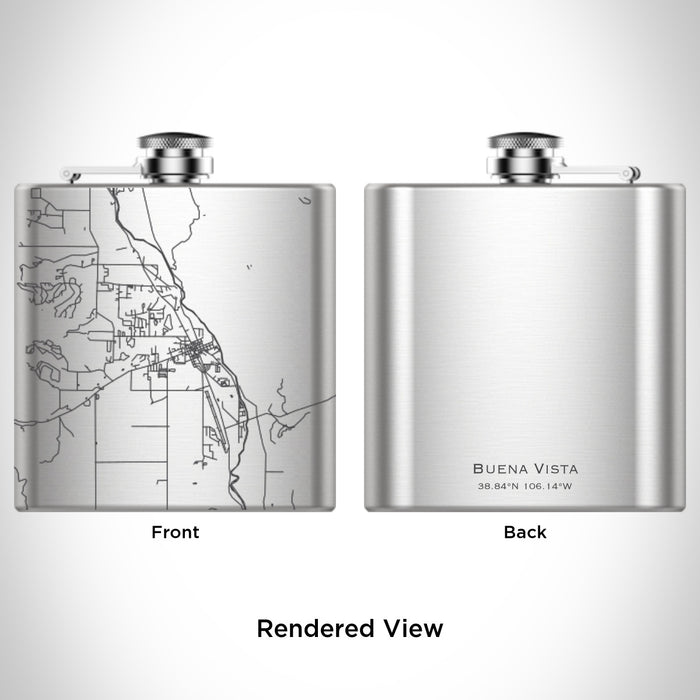 Rendered View of Buena Vista Colorado Map Engraving on 6oz Stainless Steel Flask