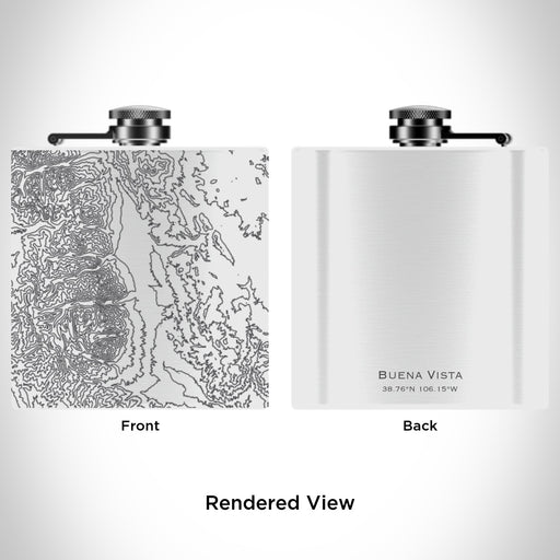 Rendered View of Buena Vista Colorado Map Engraving on 6oz Stainless Steel Flask in White