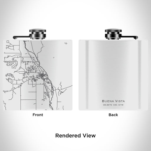 Rendered View of Buena Vista Colorado Map Engraving on 6oz Stainless Steel Flask in White