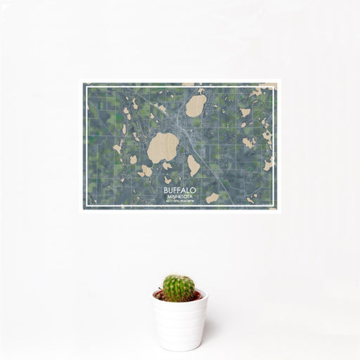 12x18 Buffalo Minnesota Map Print Landscape Orientation in Afternoon Style With Small Cactus Plant in White Planter