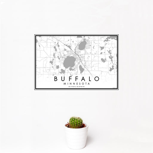 12x18 Buffalo Minnesota Map Print Landscape Orientation in Classic Style With Small Cactus Plant in White Planter