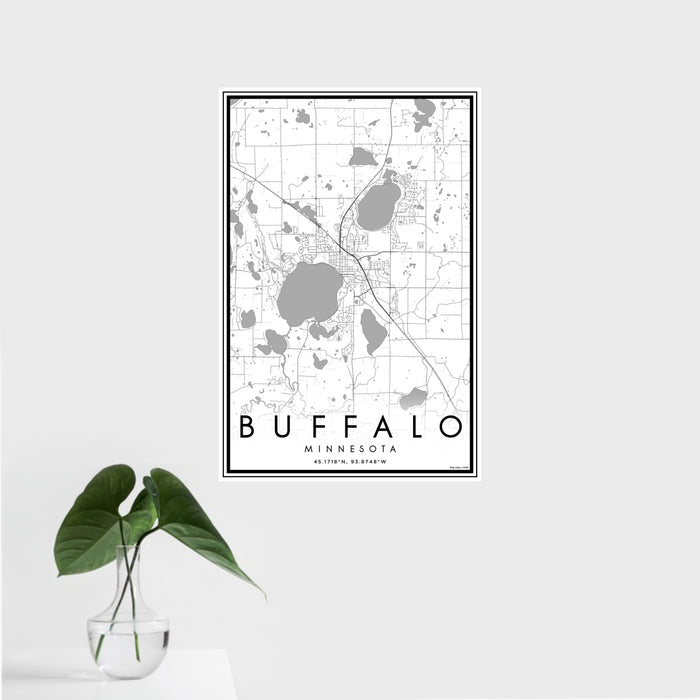 16x24 Buffalo Minnesota Map Print Portrait Orientation in Classic Style With Tropical Plant Leaves in Water