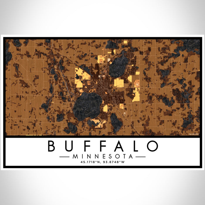 Buffalo Minnesota Map Print Landscape Orientation in Ember Style With Shaded Background
