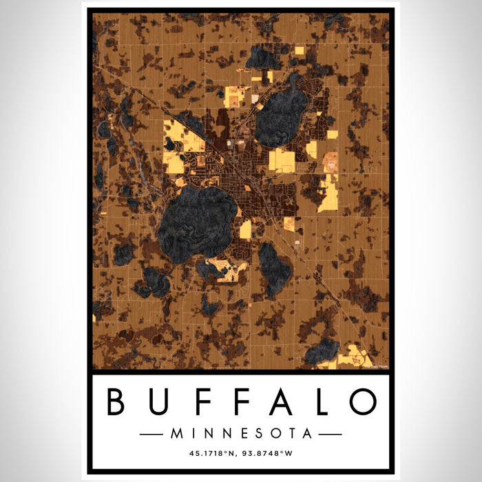 Buffalo Minnesota Map Print Portrait Orientation in Ember Style With Shaded Background