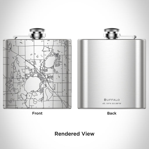 Rendered View of Buffalo Minnesota Map Engraving on 6oz Stainless Steel Flask