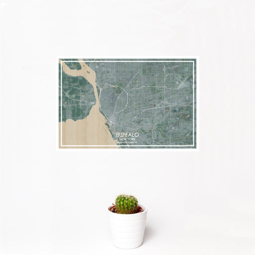 12x18 Buffalo New York Map Print Landscape Orientation in Afternoon Style With Small Cactus Plant in White Planter