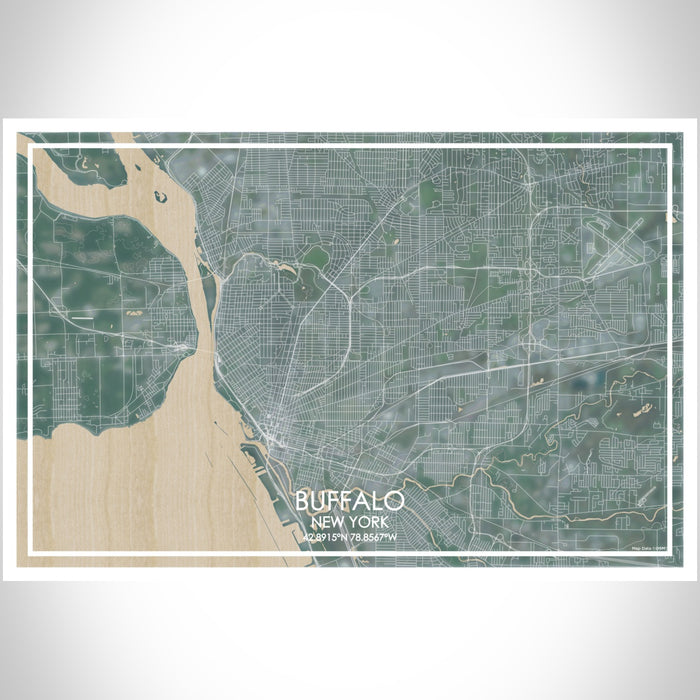 Buffalo New York Map Print Landscape Orientation in Afternoon Style With Shaded Background