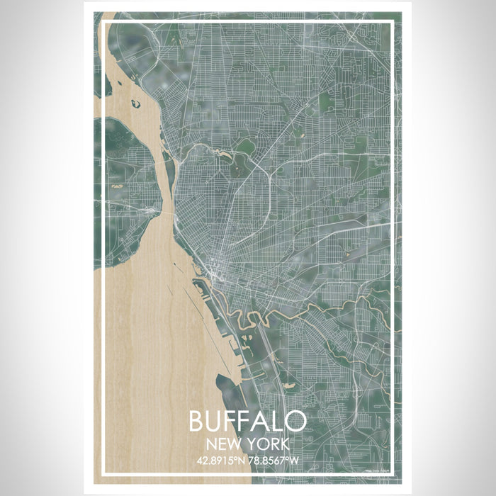 Buffalo New York Map Print Portrait Orientation in Afternoon Style With Shaded Background