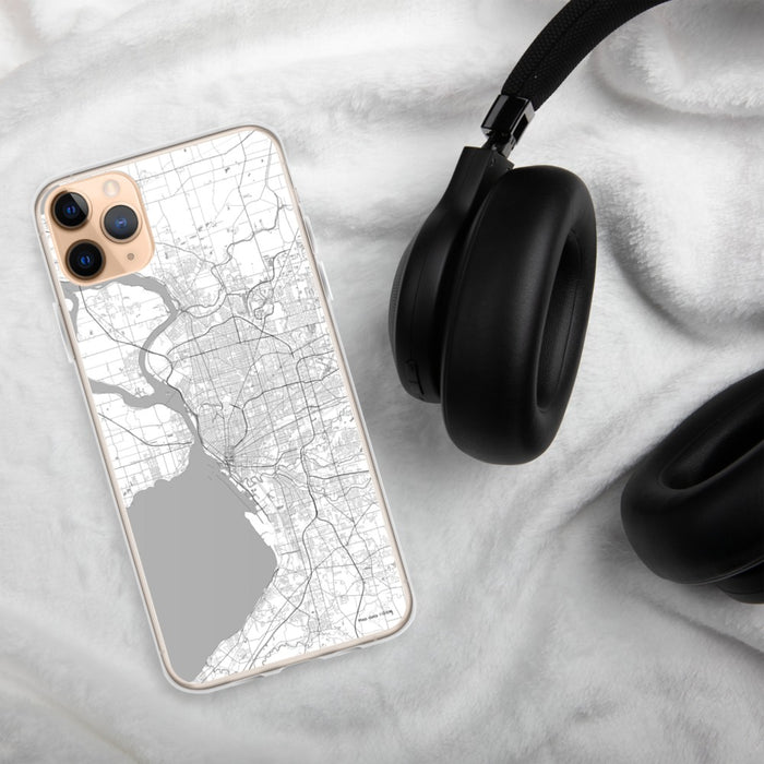 Custom Buffalo New York Map Phone Case in Classic on Table with Black Headphones