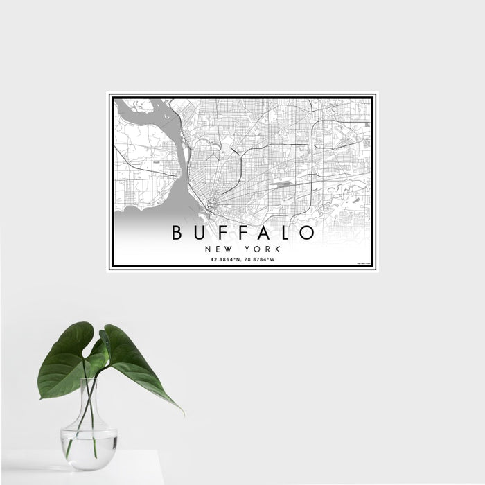 16x24 Buffalo New York Map Print Landscape Orientation in Classic Style With Tropical Plant Leaves in Water