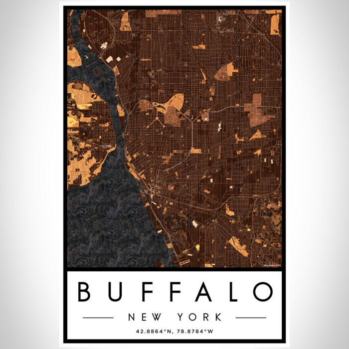 Buffalo New York Map Print Portrait Orientation in Ember Style With Shaded Background