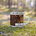 Right View Custom Buffalo New York Map Enamel Mug in Ember on Grass With Trees in Background