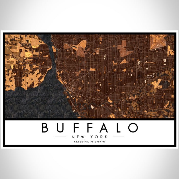 Buffalo New York Map Print Landscape Orientation in Ember Style With Shaded Background