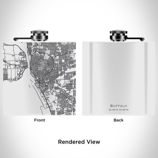 Rendered View of Buffalo New York Map Engraving on 6oz Stainless Steel Flask in White