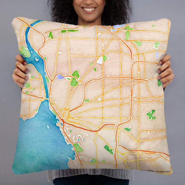 Person holding 22x22 Custom Buffalo New York Map Throw Pillow in Watercolor