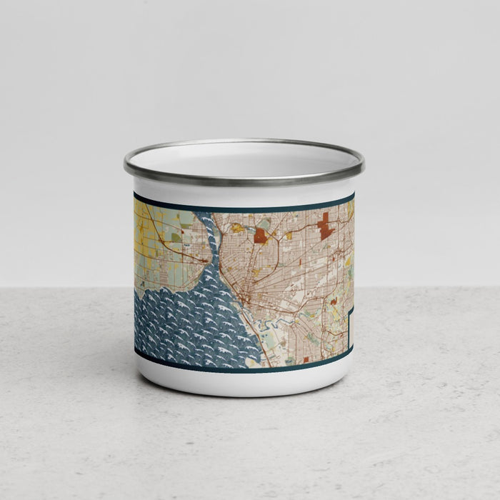 Front View Custom Buffalo New York Map Enamel Mug in Woodblock