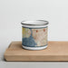 Front View Custom Buffalo New York Map Enamel Mug in Woodblock on Cutting Board