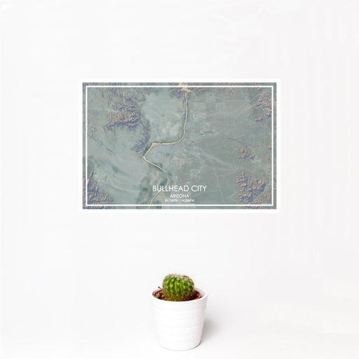 12x18 Bullhead City Arizona Map Print Landscape Orientation in Afternoon Style With Small Cactus Plant in White Planter
