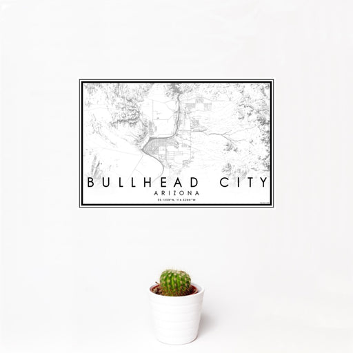 12x18 Bullhead City Arizona Map Print Landscape Orientation in Classic Style With Small Cactus Plant in White Planter