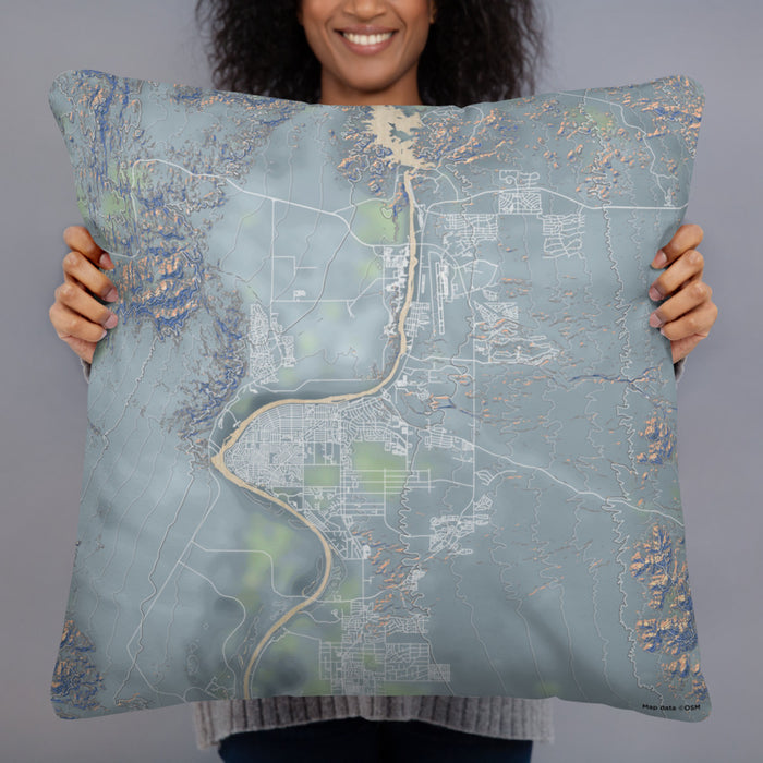 Person holding 22x22 Custom Bullhead City Arizona Map Throw Pillow in Afternoon