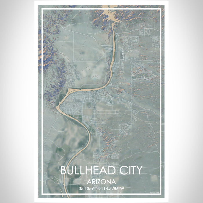 Bullhead City Arizona Map Print Portrait Orientation in Afternoon Style With Shaded Background