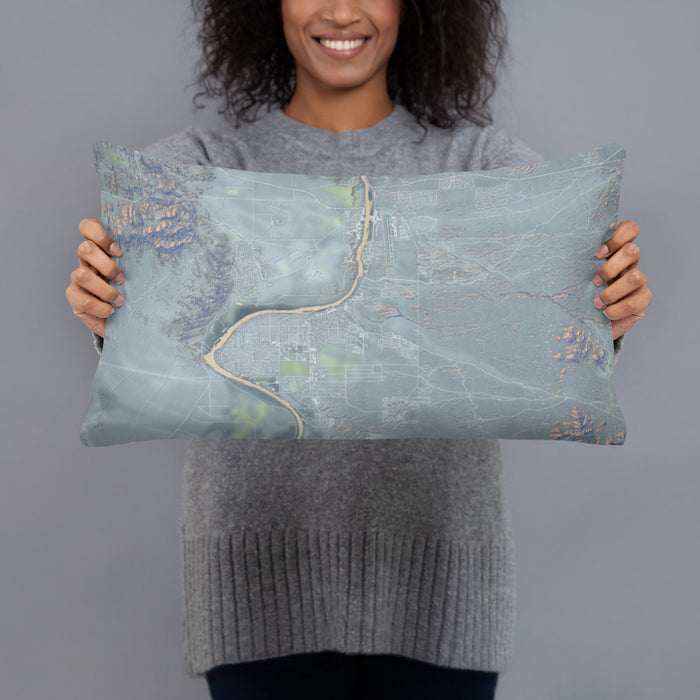 Person holding 20x12 Custom Bullhead City Arizona Map Throw Pillow in Afternoon