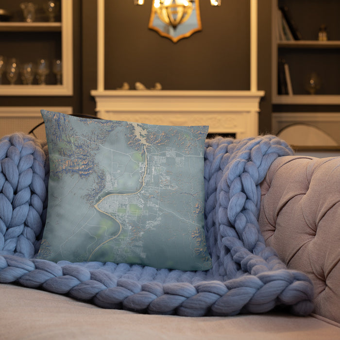 Custom Bullhead City Arizona Map Throw Pillow in Afternoon on Cream Colored Couch