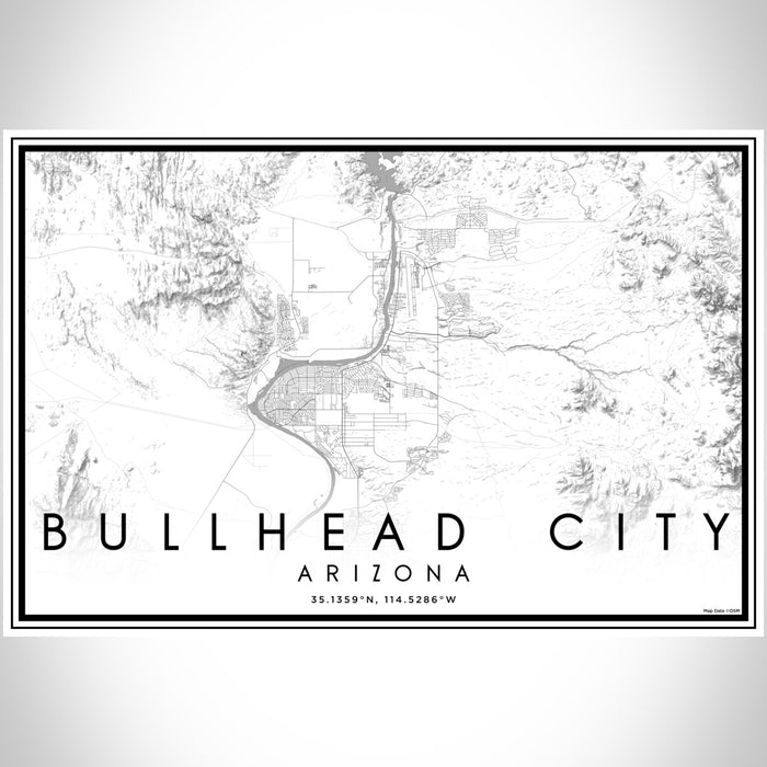 Bullhead City Arizona Map Print Landscape Orientation in Classic Style With Shaded Background