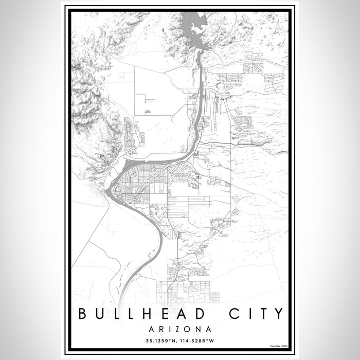 Bullhead City Arizona Map Print Portrait Orientation in Classic Style With Shaded Background
