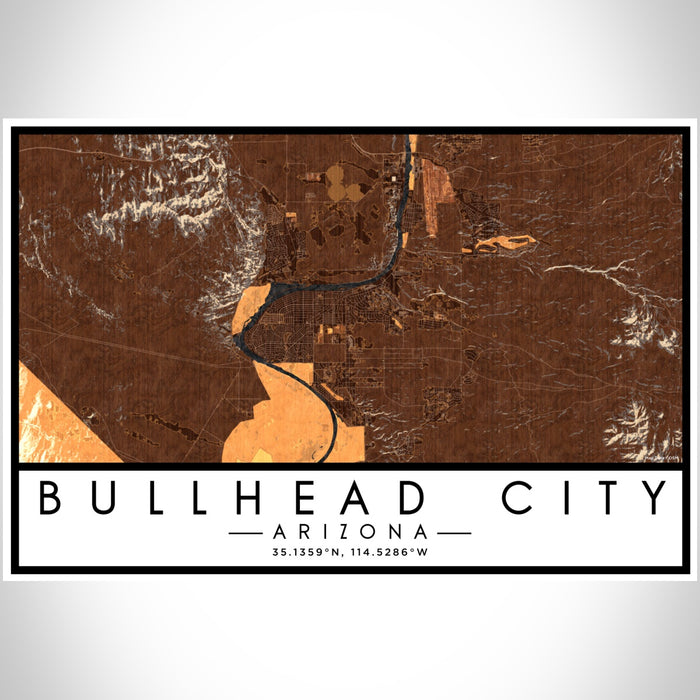 Bullhead City Arizona Map Print Landscape Orientation in Ember Style With Shaded Background