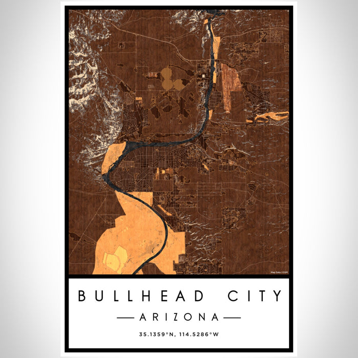 Bullhead City Arizona Map Print Portrait Orientation in Ember Style With Shaded Background