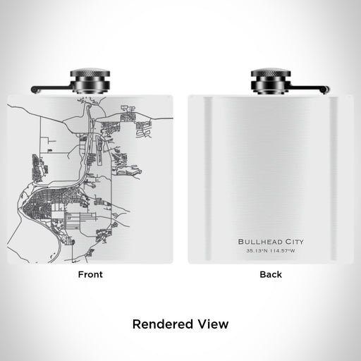 Rendered View of Bullhead City Arizona Map Engraving on 6oz Stainless Steel Flask in White