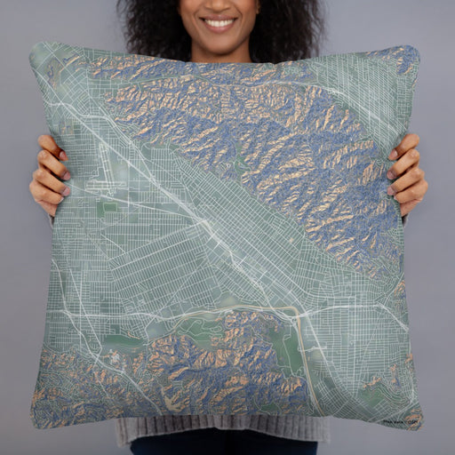 Person holding 22x22 Custom Burbank California Map Throw Pillow in Afternoon