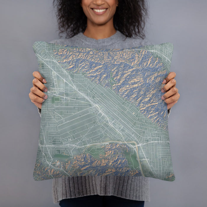 Person holding 18x18 Custom Burbank California Map Throw Pillow in Afternoon