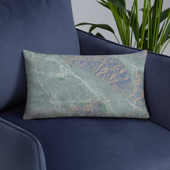 Custom Burbank California Map Throw Pillow in Afternoon on Blue Colored Chair