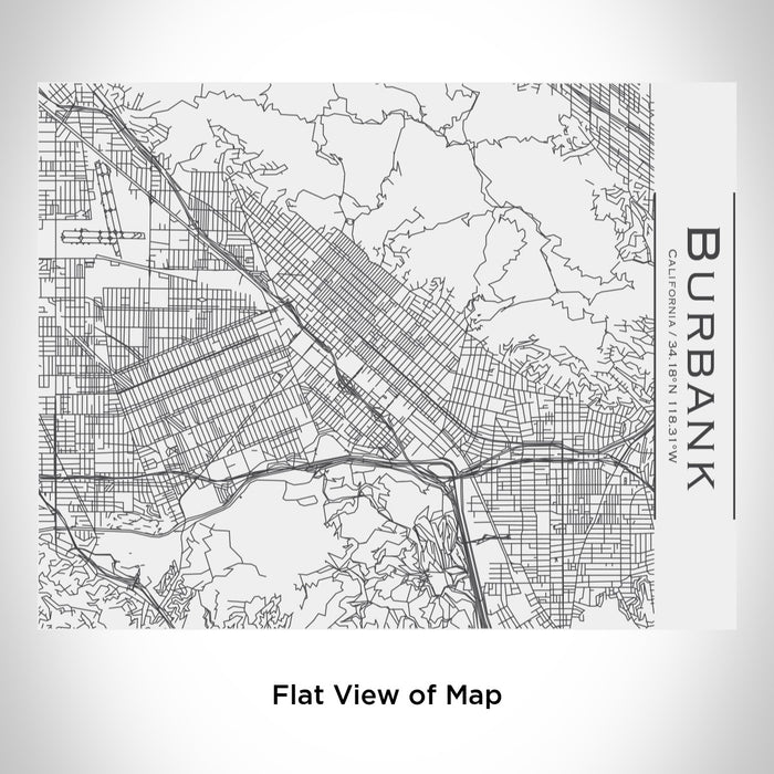 Rendered View of Burbank California Map Engraving on 20oz Stainless Steel Insulated Bottle with Bamboo Top in White