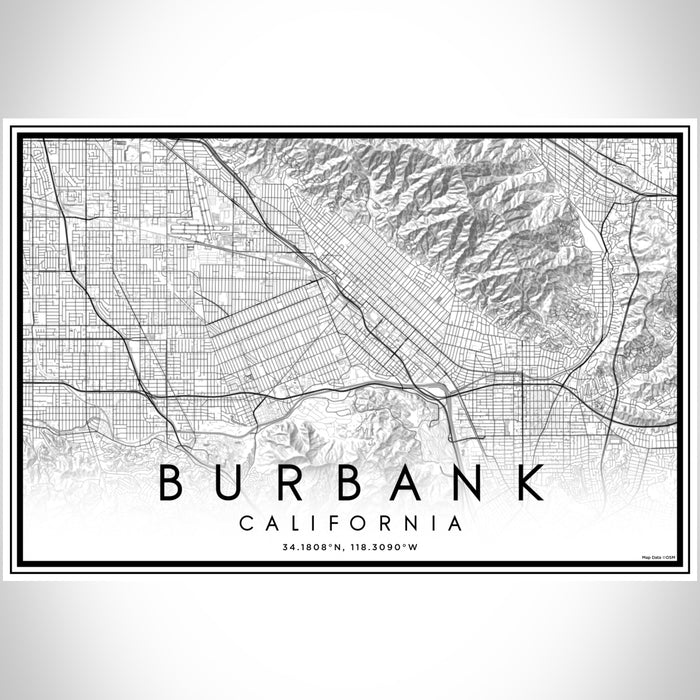 Burbank California Map Print Landscape Orientation in Classic Style With Shaded Background