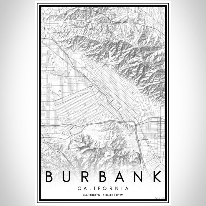 Burbank California Map Print Portrait Orientation in Classic Style With Shaded Background