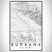 Burbank California Map Print Portrait Orientation in Classic Style With Shaded Background