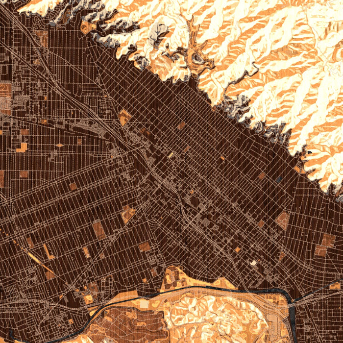 Burbank California Map Print in Ember Style Zoomed In Close Up Showing Details
