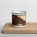 Front View Custom Burbank California Map Enamel Mug in Ember on Cutting Board