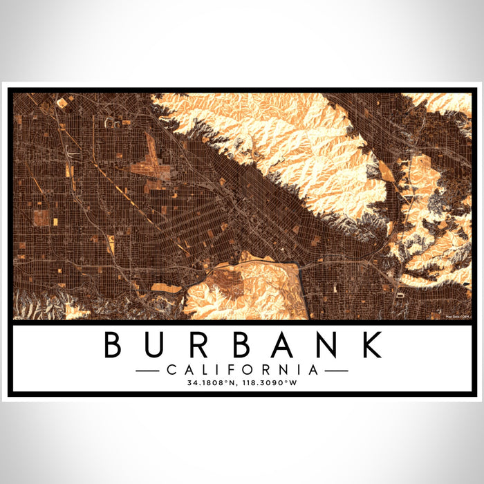Burbank California Map Print Landscape Orientation in Ember Style With Shaded Background