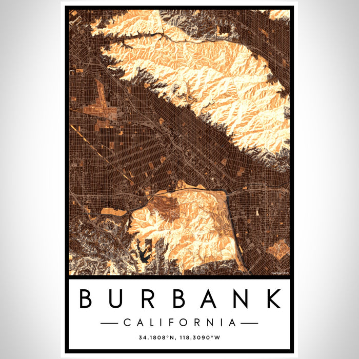Burbank California Map Print Portrait Orientation in Ember Style With Shaded Background