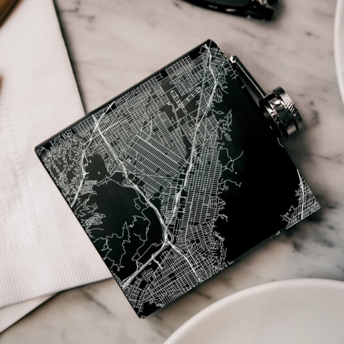 Burbank California Custom Engraved City Map Inscription Coordinates on 6oz Stainless Steel Flask in Black