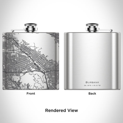Rendered View of Burbank California Map Engraving on 6oz Stainless Steel Flask